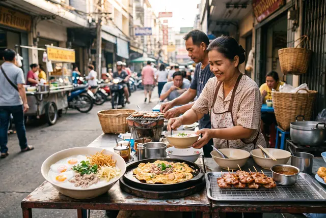Experience the vibrant street breakfast scene that captures Thailand’s daily rhythm